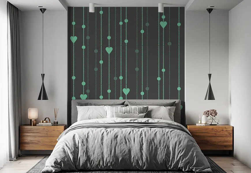 پوستر دیواری سه بعدی اتاق خواب عروس و داماد طرح قلب و مهره